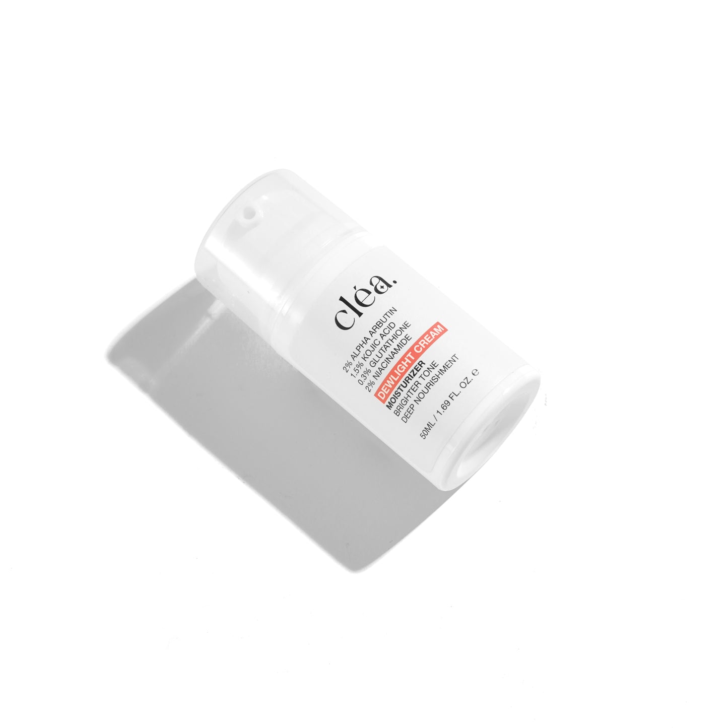 Clea Dewlight Cream brightening moisturizer for face in a white pump bottle on white background