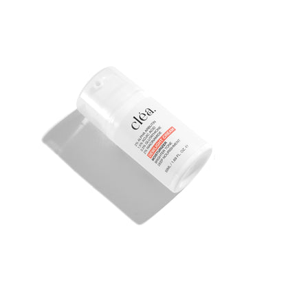 Clea Dewlight Cream brightening moisturizer for face in a white pump bottle on white background