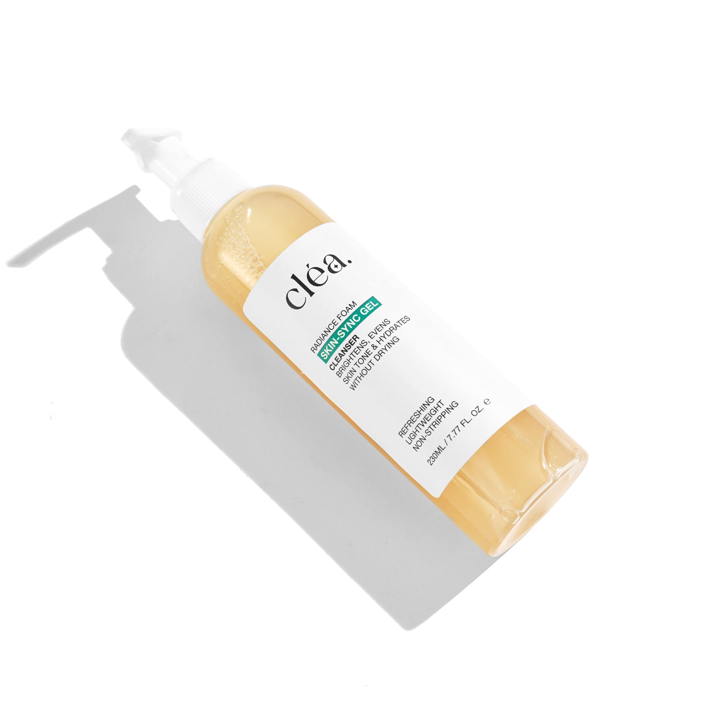 Clea Skin Sync Gel cleanser for glowing skin in a clear pump bottle with white label