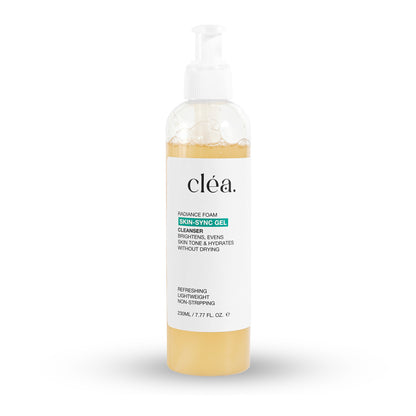 Clea Skin Sync Gel cleanser for glowing skin in a 230ml clear pump bottle