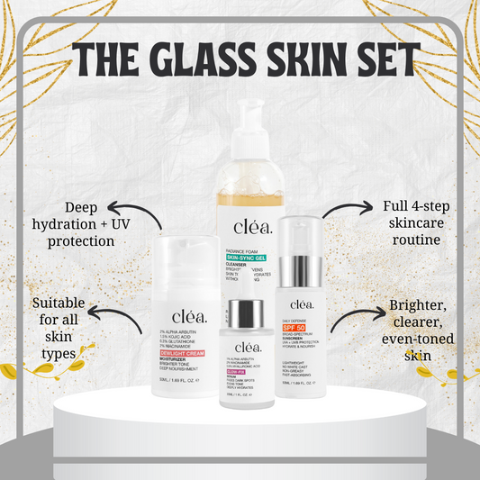 Clea The Glass Skin Set with deep hydration UV protection and full 4-step skincare routine glass skin set Pakistan